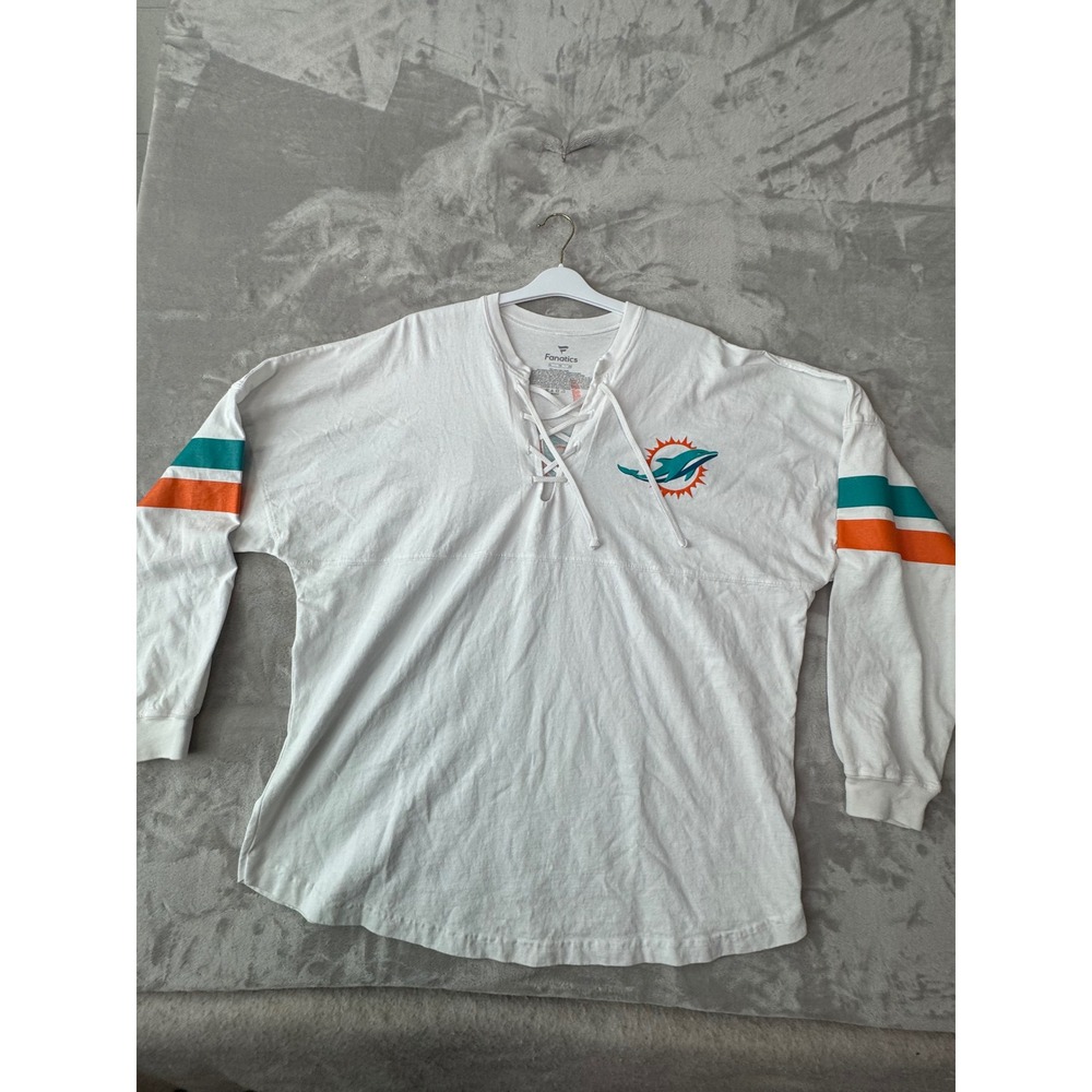 Miami Dolphins Fanatics White Lace Up Spirit Jersey Long Sleeve Shirt Mens XL